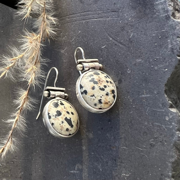 Hinged River Rock Dalmation Jasper Wire  Earrings