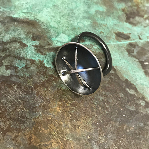 Small Nest/Cup Oxidized Silver Ring