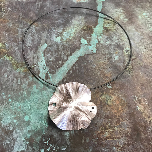Medium Lily Silver Necklace on Oxidized Wire