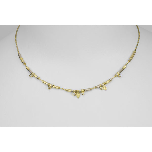 6 Diamond Drop Necklace in Yellow and White Gold