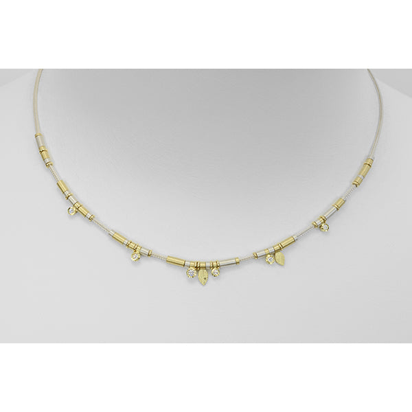 6 Diamond Drop Necklace in Sterling Silver and 18k Yellow Gold