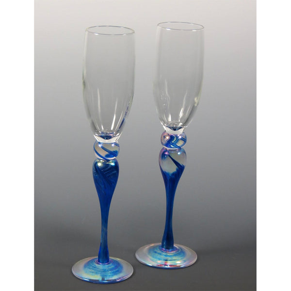 Champagne Glass Pair - Blue iridescent