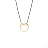 14kt goldfill semi circle on oxidized chain necklace