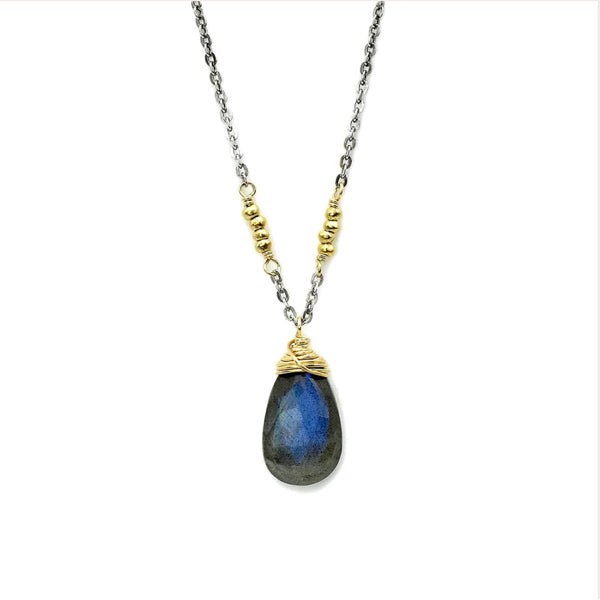 Faceted Labradorite Pear on oxidized sterling chain necklace