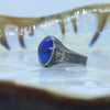 Hand-cut  Lapis Ring with Blue Sapphire on shank