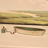 Small Moored Dory - white hull with green vista interior