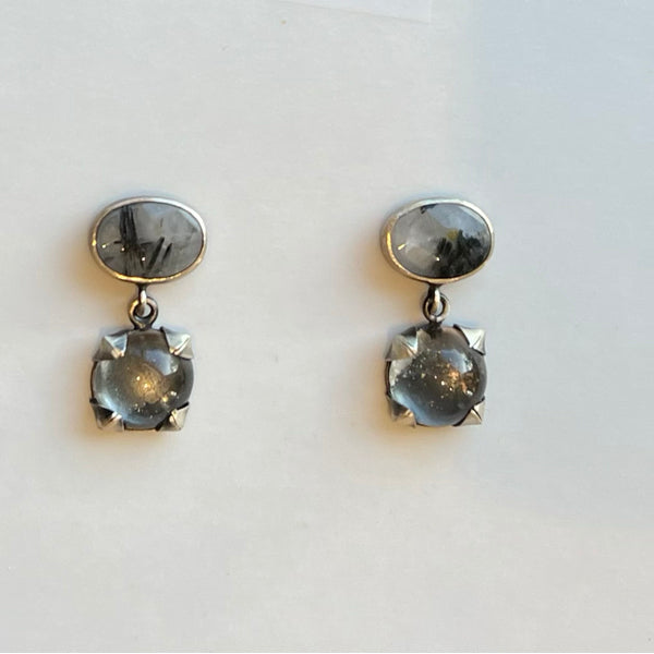 Two Element post earrings Quartz and Tourmaline Earrings