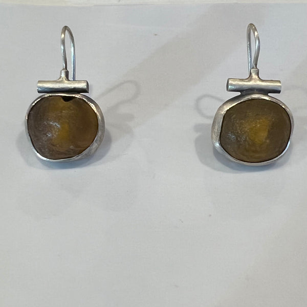 Bezel Set Amber Glass Earrings