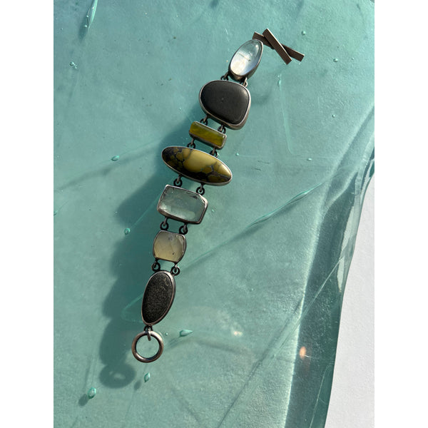XLarge River Rock Bezel Link Bracelet with Turquoise and Special Stones