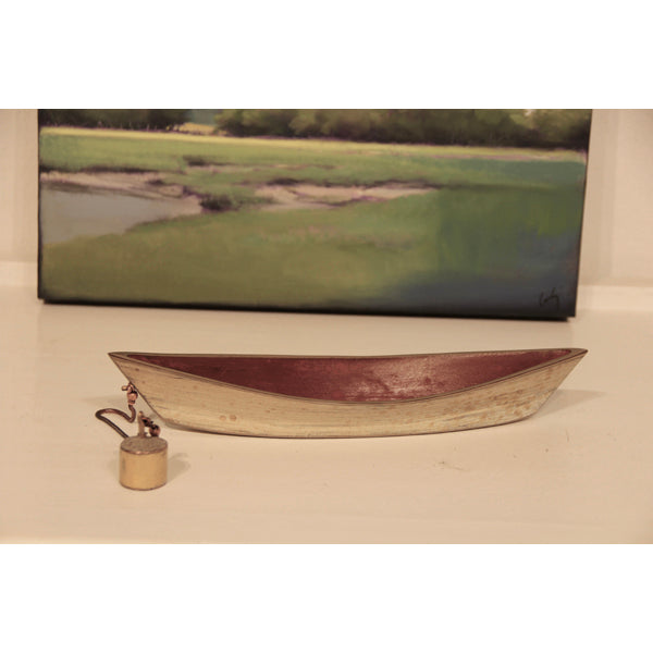 Small Moored Dory - white hull with red interior