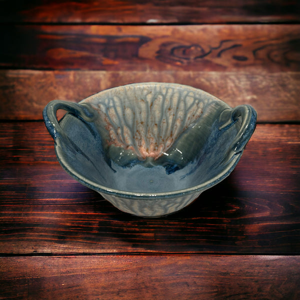 Medium Bowl with handles Blue  Glaze