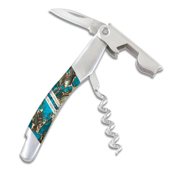 Gemstone Exotics Waiter's Knife Turquoise Obsidian and Bronze