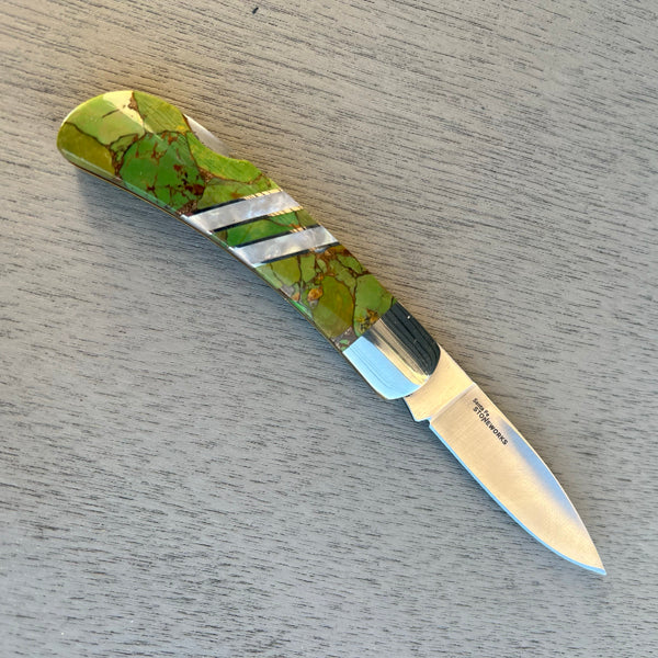 Gemstone Exotics Lockback Knife Turquoise/ Abalon/ Bronze