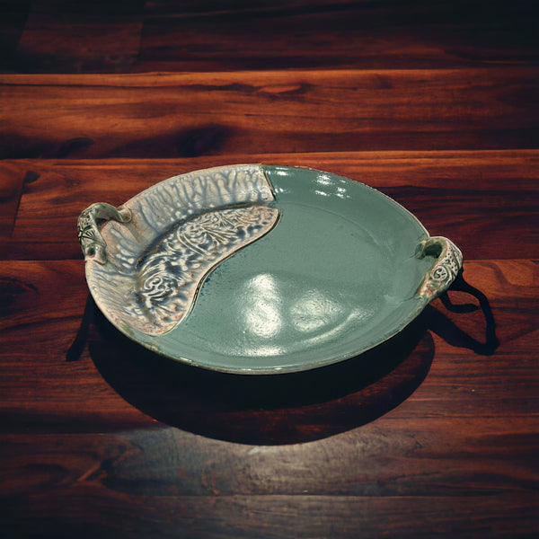 Platter with Handles Green Glaze