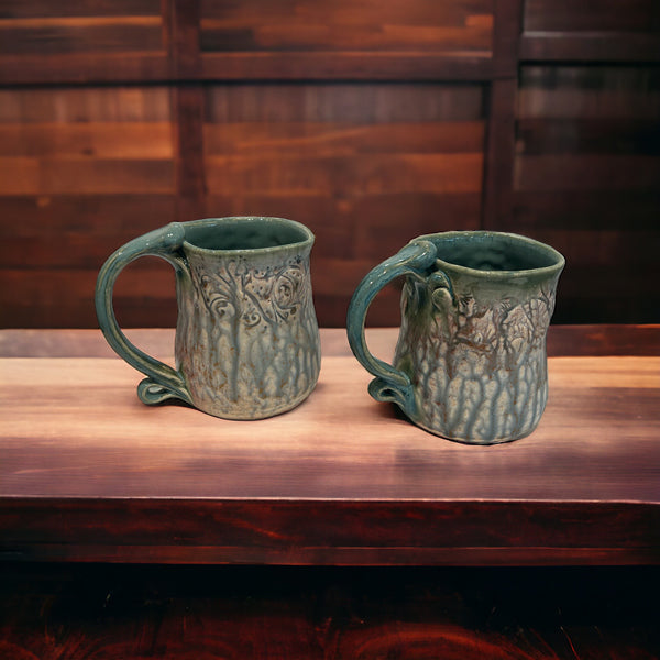 Square Mug Pressed Rim Green Glaze