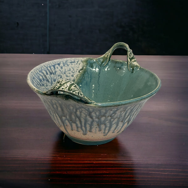 Medium Bowl with design on handles Green Glaze