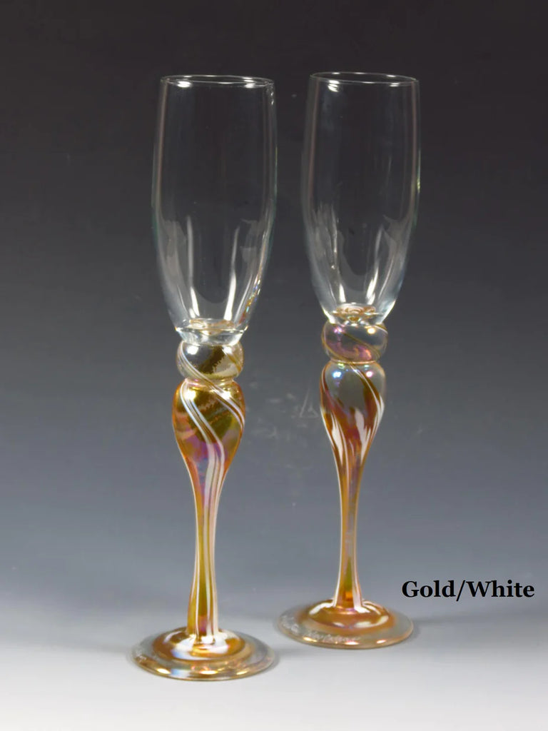Champagne Glass Pair - Gold/White
