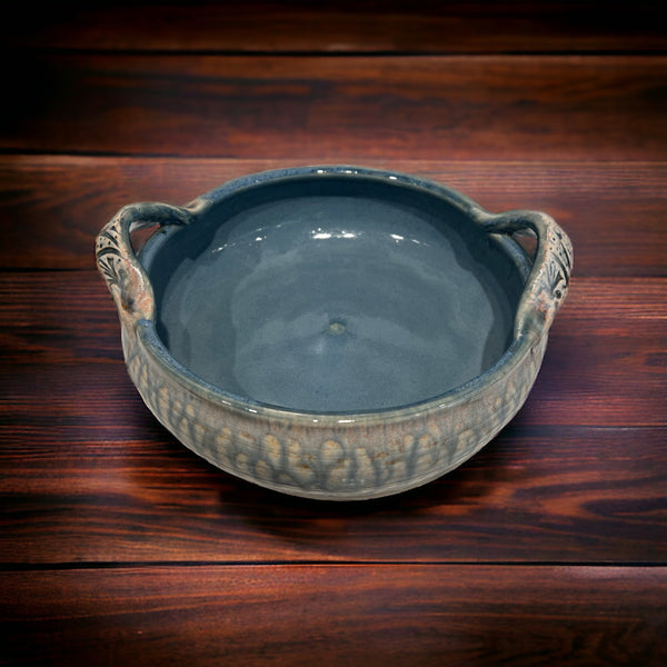 Pasta Bowl with Handles Blue Glaze