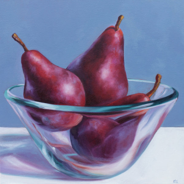 Red Pears in a Glass Bowl