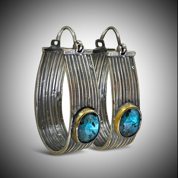 Ribbed Hoop with Teal Kyanite stone