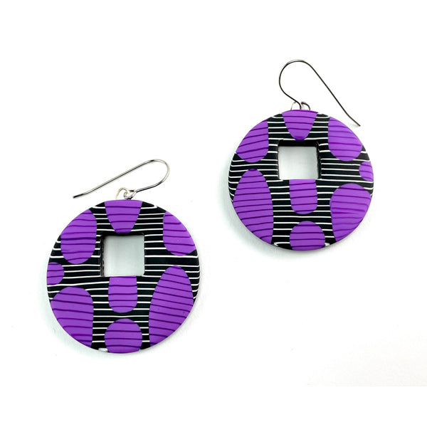 Round Window Earrings - Orchid and Slate