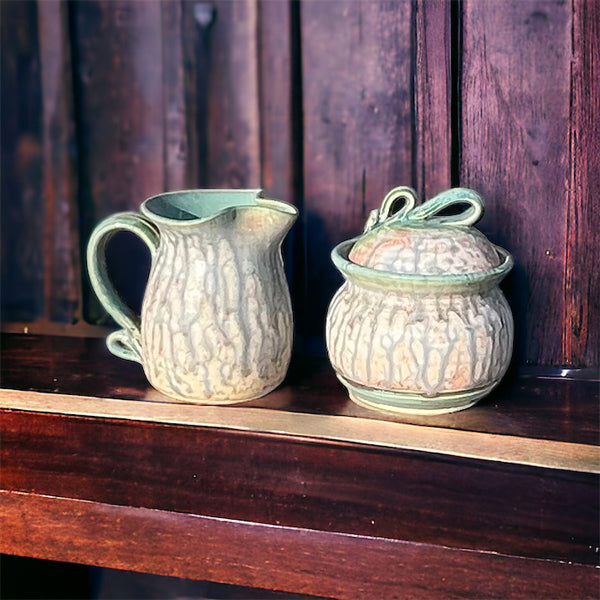 Creamer and Sugar Jar Green Glaze