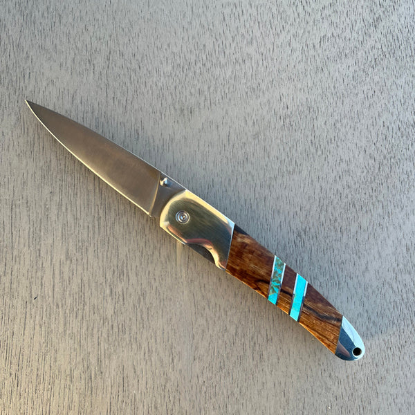 Damascus Collection Exotic Gemstone  3" Lockback Knife Bonita Blue Turquoise
