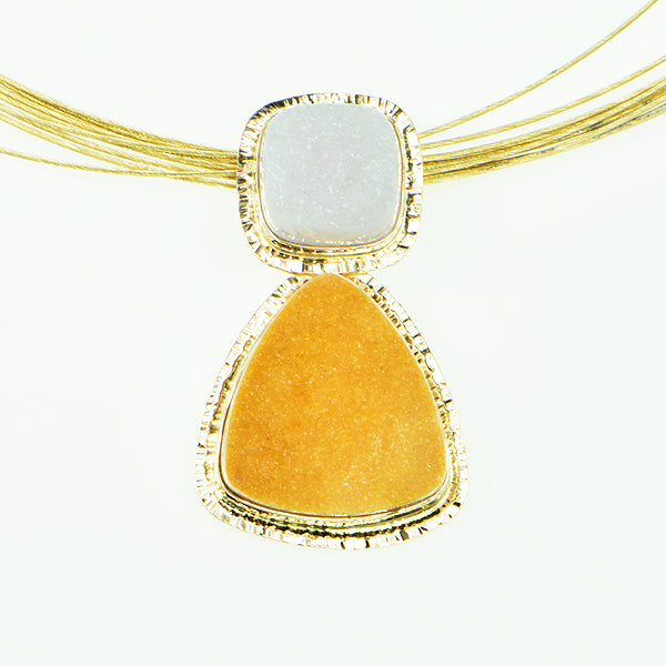 Camel Drusy Quartz, White Drusy Quartz Pendant
