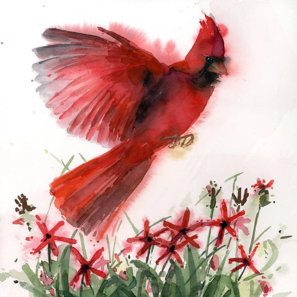 Cardinal in Red Wildflowers  "Songbirds & Friends"#23008