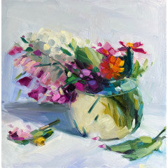 Sweet Peas, Hydrangeas, & Zinnias  12x12/13x13