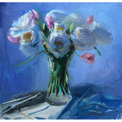 White Roses, Pink Tulips & Cool Blue
