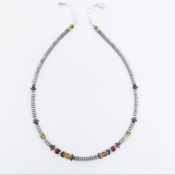 Brandy and Golden Citrine with Hematine Necklace