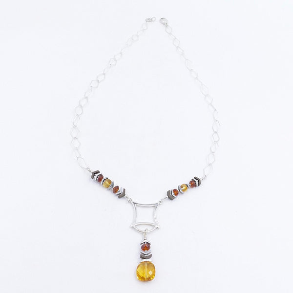 Brandy and Golden Citrine with Hematine Pendant