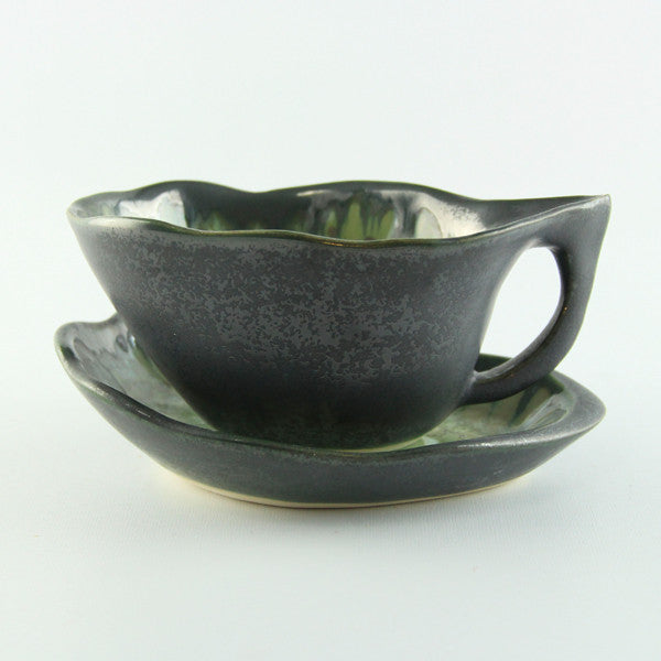 Mint & Charcoal Teacup With Saucer