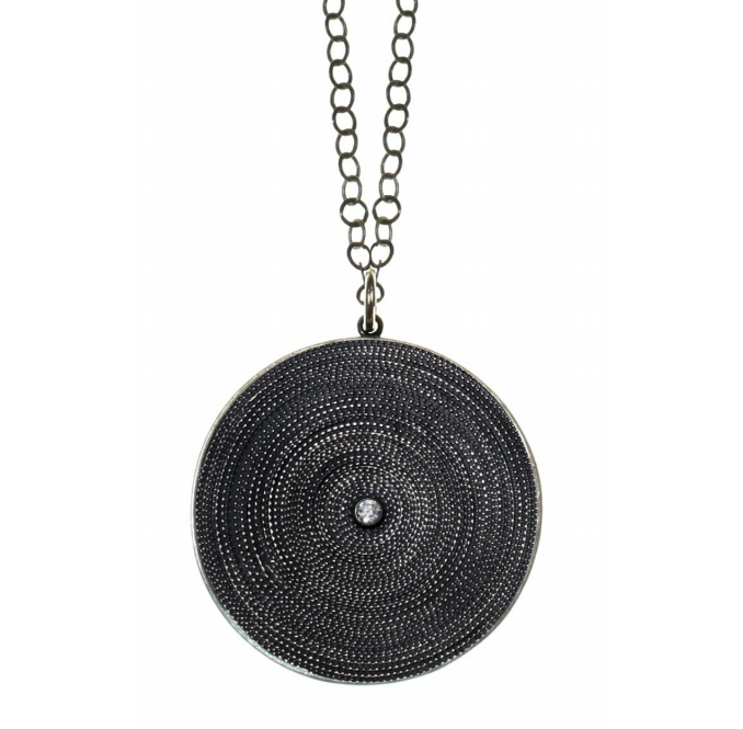 Oxidized grooved disc necklace