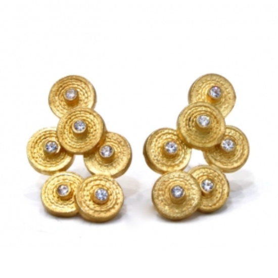 Gold plated Overlapping Grooved Disc Clip Earrings