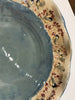 Large bowl with blue glaze and chickadees/ wavy rim