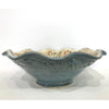 Large bowl with blue glaze and chickadees/ wavy rim