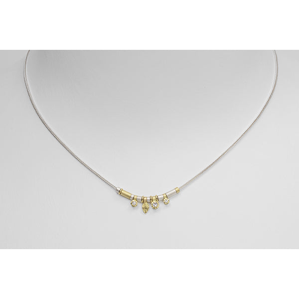 3 Diamond Drop Necklace in Sterling Silver and 18k Gold