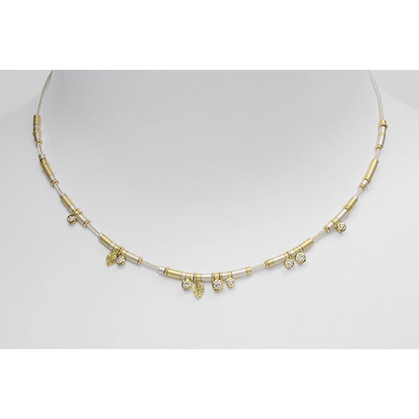 8 Diamond Drop Necklace with Sterling Silver and 18k Yellow Gold