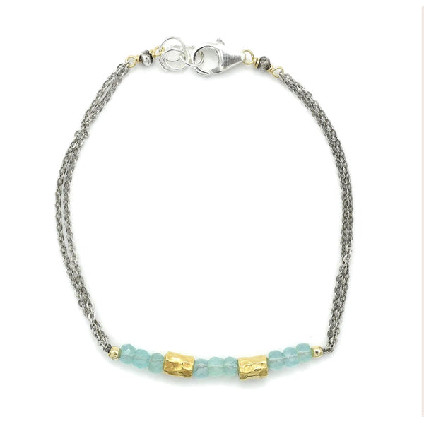 Aqua chalcedony and 14kt gold vermeil bead bracelet on ox sterling chain