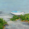 painting of beached rowboat