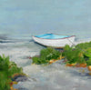 painting of beached rowboat