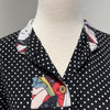Mid Length Shirt in black/ white dot print with geisha trim