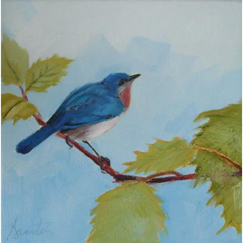painting of bluebird on branch