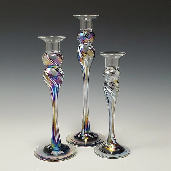 Candlestick Trio - Mardi Gras purple iridescent