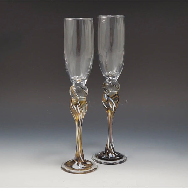 Champagne Glass Pair - gold & black iridescent