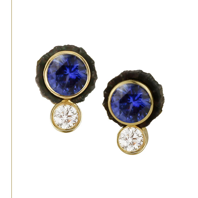 Chroma Two Stone  Sapphire & Diamond Stud Earring