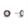 Textured sterling disc with freshwater Pearl Earrings
