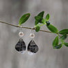 Wide Leaf Drop with Pearl Earrings